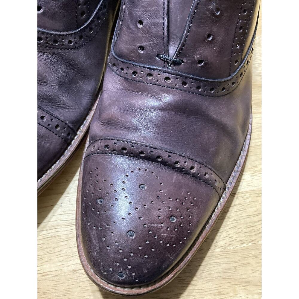 Johnston Murphy Shoes 10.5 Burgundy Brown Leather Cap Toe Oxford Lace Up - Picture 2 of 9